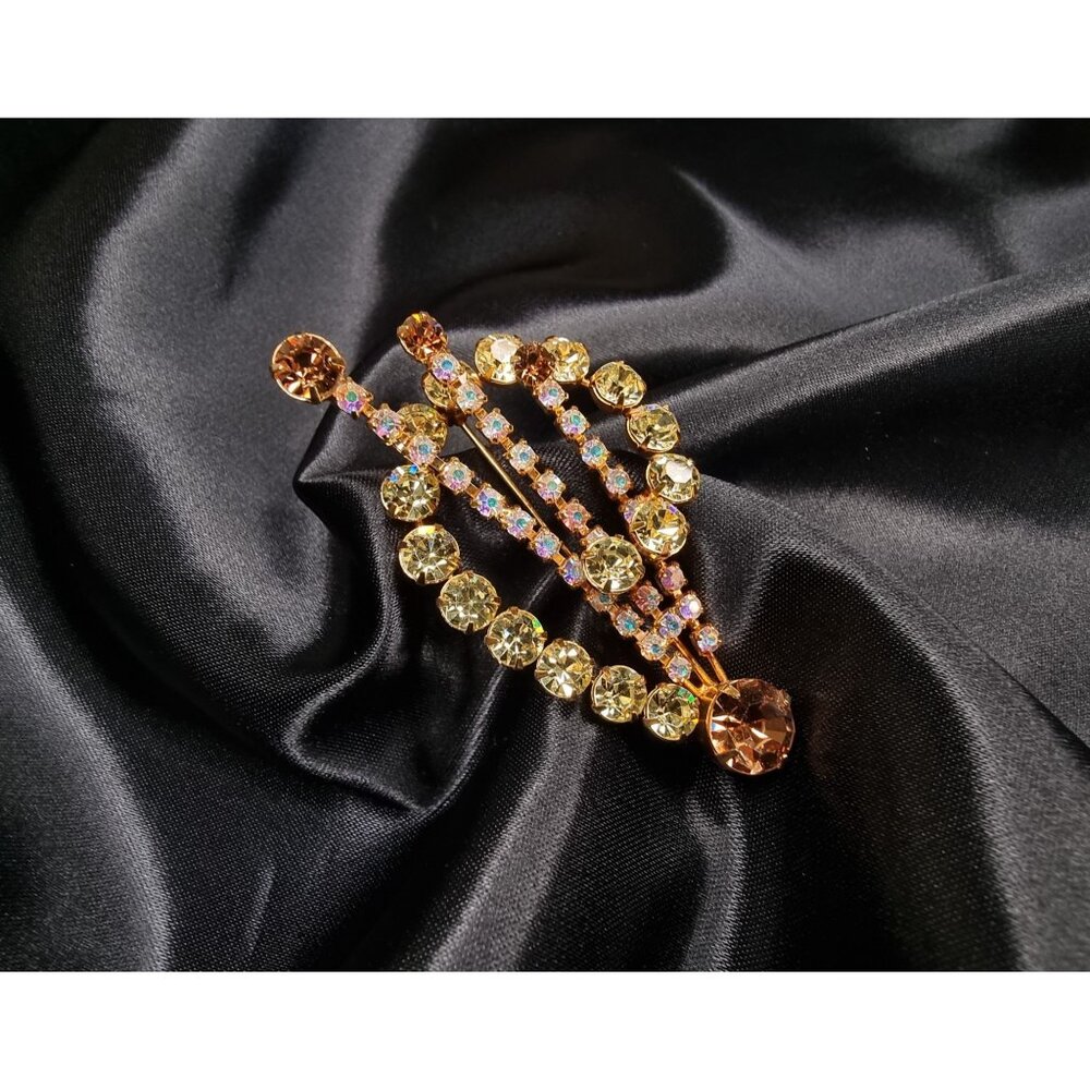 Rare Vintage Pierre Rhinestone Brooch With Gold-Tone Finish & Multi-Color Accent